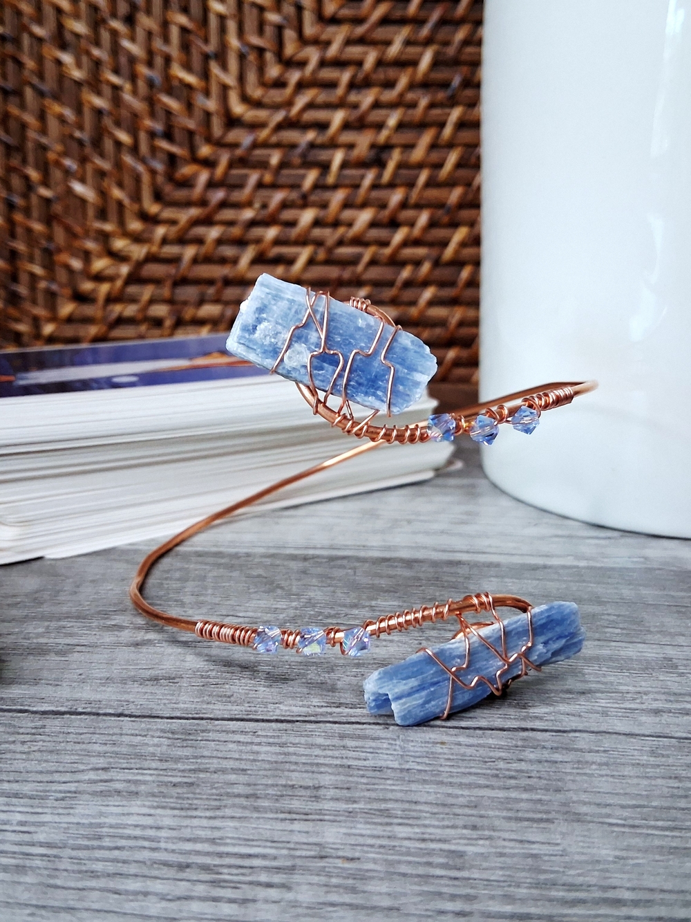 Crystal Copper Arm Cuff with Raw Blue Kyanite, OS
